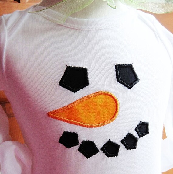 Items similar to Snowman Face Embroidered Shirt or Bodysuit for Winter ...