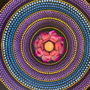 Pintura de mandala de puntos de 50 cm sobre lienzo