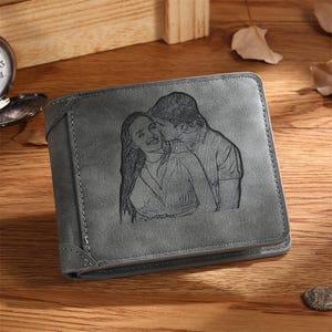 Personalisierte benutzerdefinierte Fotobrieftasche - PU-Leder-Brieftasche für Männer und Frauen, stilvolles Geschenk in Dunkelgrau, Blau oder Schwarz