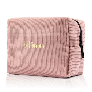 Custom Name Corduroy Cosmetic Bag | Personalized Makeup Pouch | Multiple Colors | Small Toiletry & Travel Bag