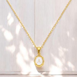 Collar con letra de aceite con goteo dorado / Colgante con inicial de acero inoxidable de la A a la Z / Collar con alfabeto ovalado para mujer / Regalo de joyería estética