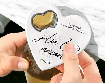 Personalized Heart Bottle Opener – Custom Wedding Favor, Magnetic Bridal Shower Souvenir, Engraved Party Gift Bulk