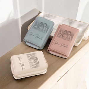 Cartera de mujer personalizada con foto personalizada: cartera compacta y elegante, regalo para ella, color blanco, rosa y azul claro
