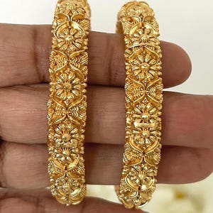 Gold plated Bridal/Reception/Choora/Party wear floral bangles/Karey, Gift for her