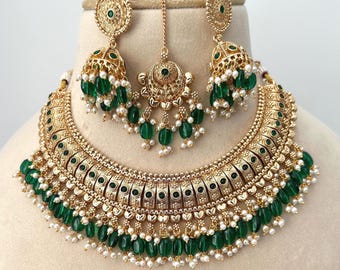 I Jewels 18K Gold Plated Indian Wedding Necklace Set – Kundan & Pearl