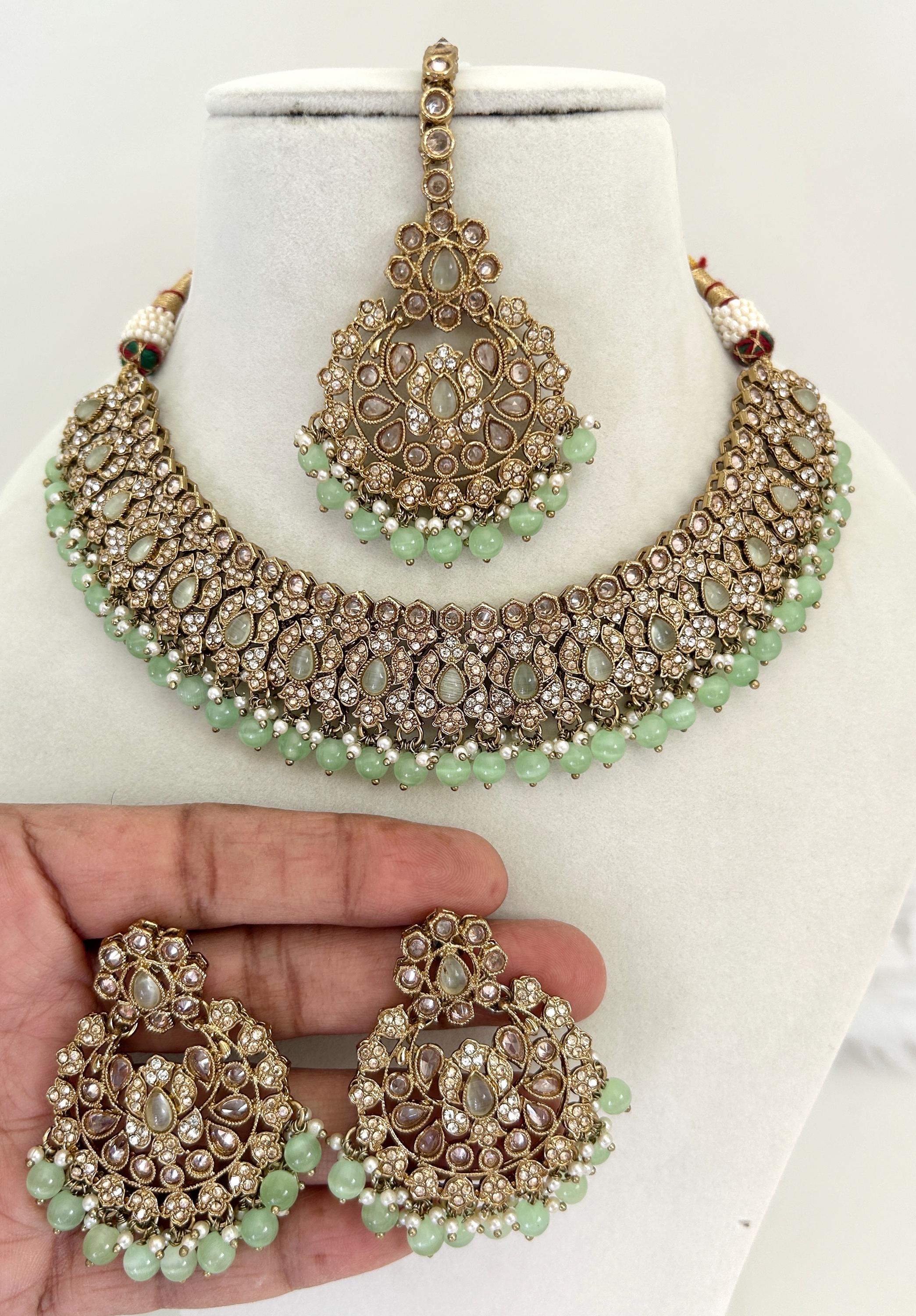 Antique/dull Gold Indian/pakistani Weddings Necklace Earrings and