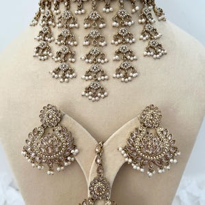 Conjunto de collar nupcial con AD inverso, conjunto de collar Kundan Polki, conjunto de collar de compromiso Polki, conjunto de collar de oro antiguo, joyas de celebridades, 6 colores