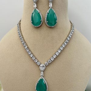American diamonds Necklace/CZ necklace/Cubic zirconia necklace set/American diamond Set/diamonds necklace/rhinestone necklace/light green