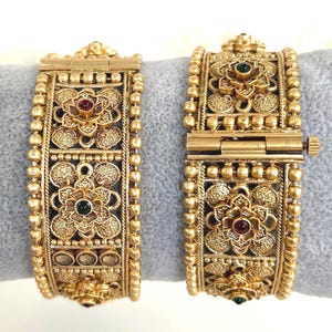 Gold Plated Openable Bangles: Bridal Choora Bangles/Kada,  Temple Karey, Gift for her