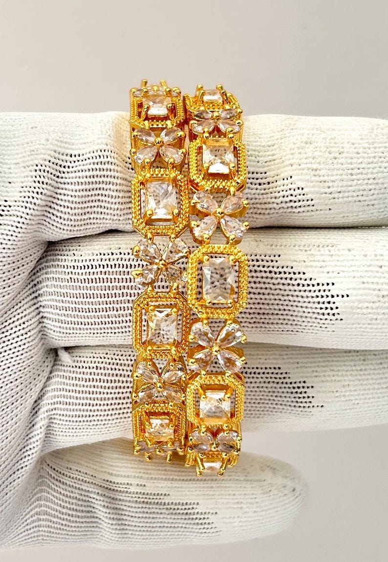 Gold Finish Cubic Zirconia/cz Bangles: American Diamonds/ad Wedding ...
