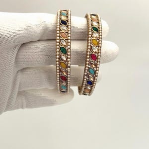 Rainbow metal bangles/antique gold bangles/Indian bangles/Punjabi bangles set/multicolor stone bangles/metal bangles/kadas/karey/bracelet