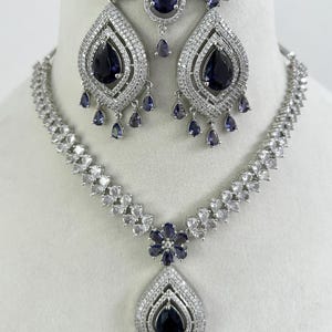 Silver tone American Diamond necklace/Diamond/CZ Stones Necklace Set/Elegant/ad jewelry Jewelry/Indian/Pakistani/Bollywood necklace/purple