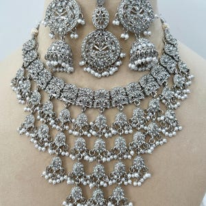 Reverse AD Bridal Necklace Set/Kundan Polki Necklace Set/Engagement Polki necklace set/celerity jewelry set/Bollywood jewelry/silver/clear