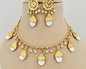 Traditional Punjabi Peppal Patti set: indian/Pakistani gold plated Dakha wala Necklace, 18 color