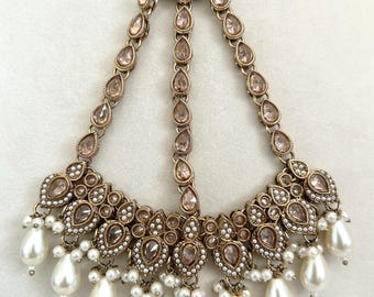 Antique Polki/Reverse AD jhumar/jhoomar: Hijab Passa/ Pakistani/Indian Bridal Hair accessories.