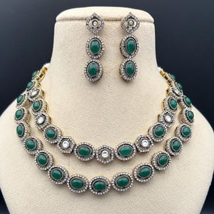 Sabyasachi inspired Kundan Necklace Set/Victorian necklace set/double layered necklace set/Premium quality kundan necklace set/emerald/green