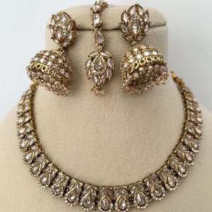 Collar antiguo Polki Kundan/Collar con anuncio inverso/conjunto de collar/Collar indio/Punjabi/Joyería pakistaní/Collar de novia/antiguo/champán