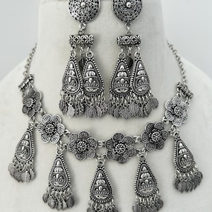 Afghani/Indian Oxidized Designer Choker/Necklace set/Boho Tribal Ethnic Oxidized Jewelry/Oxidized Jewelry Necklace/choker sets/Oxidized sets