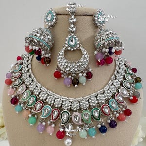 Gorgeous white polki necklace/reverse AD necklace/kundan polki jewelry/polki kundan necklace/celebrity necklace/Bollywood necklace/ 3 color