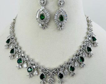 American Diamond silver tone Necklace: CZ Bridal Necklace, cubic zirconia wedding jewelry/ 6 color