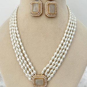 Perle Kundan lange Perlenkette / indischer Schmuck / goldene lange Halskette / Rani haar / indische Hochzeit / Brauthalskette / golden und weiß