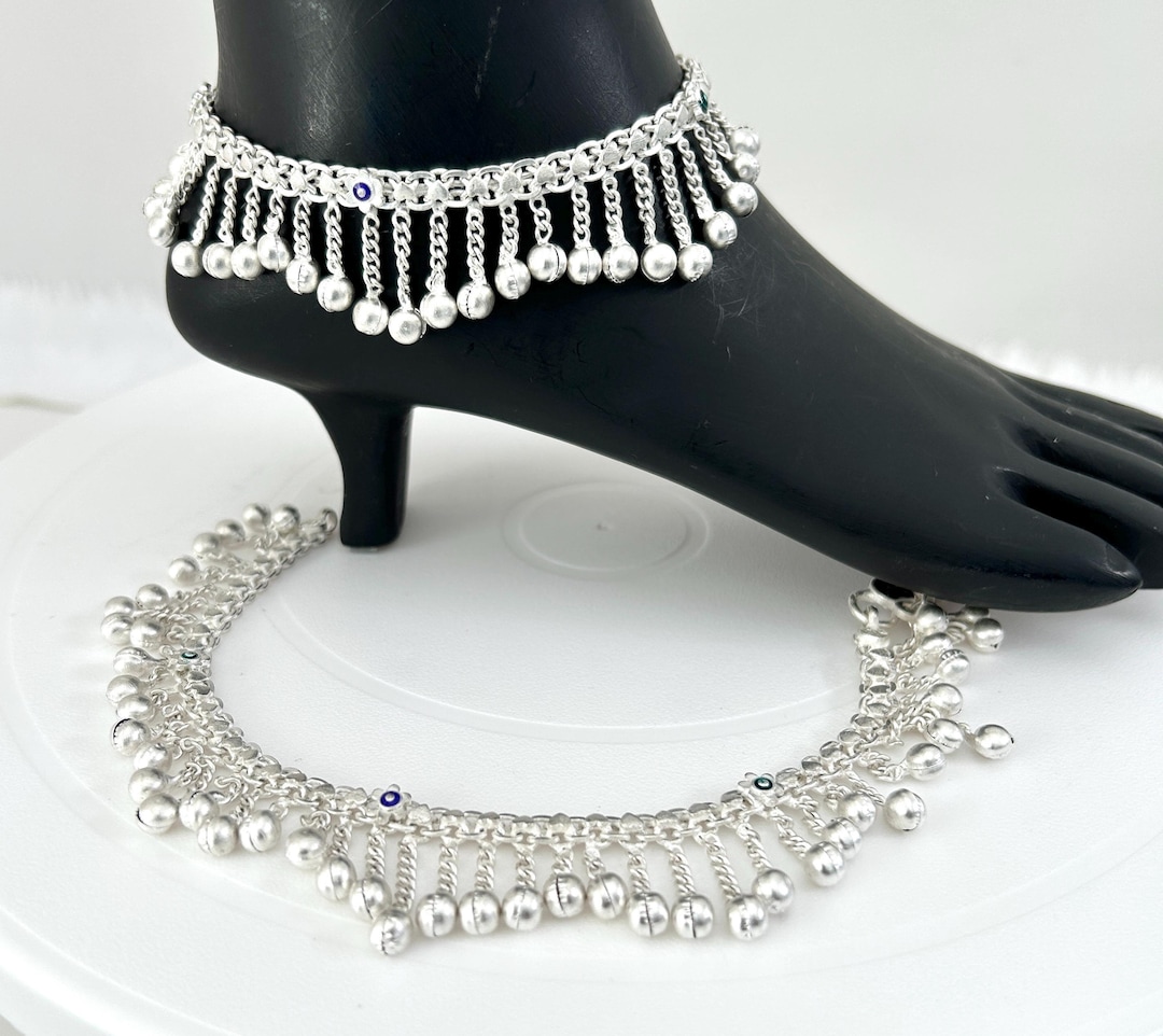 Indian Silver Plated Faux Anklet Pair: Traditional Payals/ Fancy