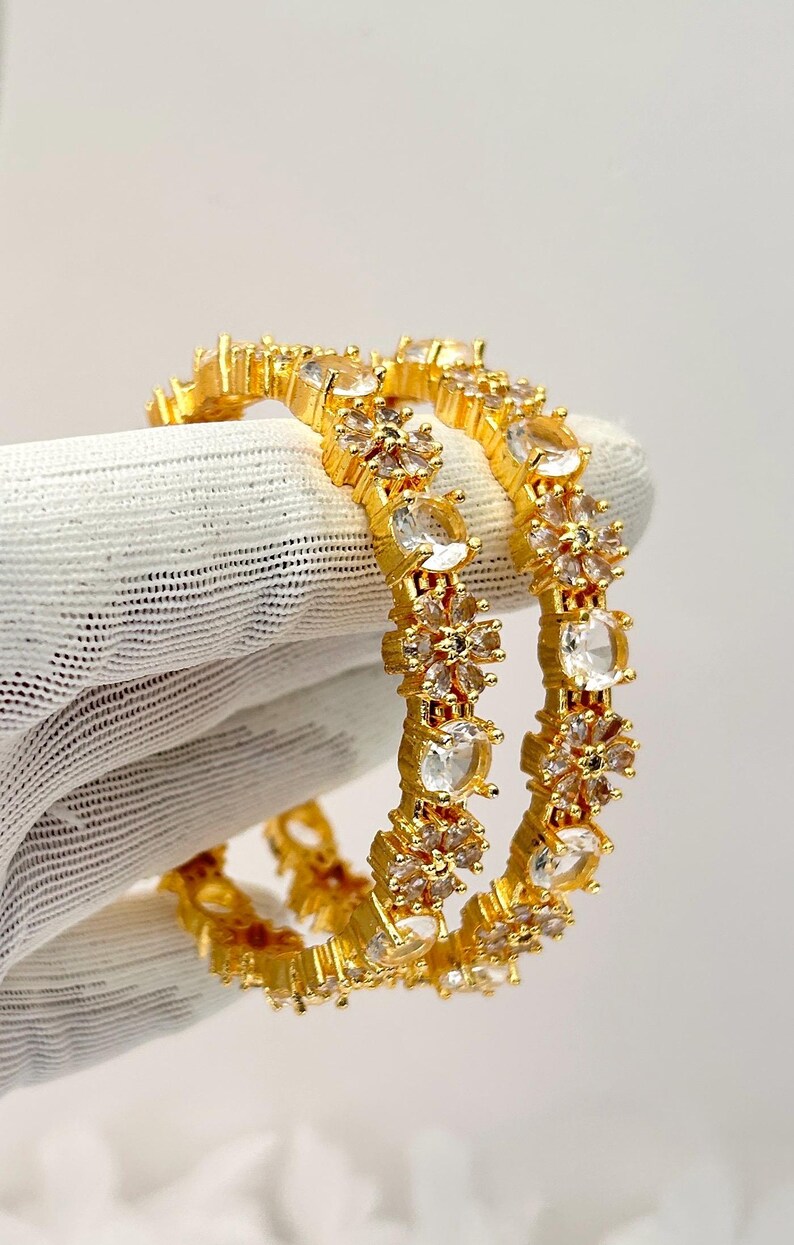 Gold Finish Cubic Zirconia/cz Bangles: American Diamonds/ad Wedding ...