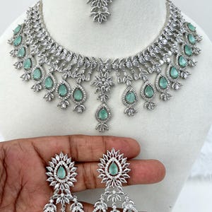 Amerikaanse diamanten ketting/CZ-ketting/ketting zirkonia/set ketting met strassteen/zirkoon/kristal/stenen ketting set/mint/lichtgroen