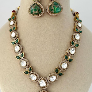 Sabyasachi inspired moissanite necklace/Kundan necklace set/Sabyasachi Inspired necklace set/uncut kundan necklace set/Doublet necklace set