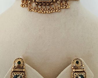 Golden Heritage Jewelry: Gold Plated Indian/Pakistani Wedding choker & Earrings Set