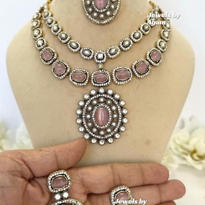 Sabyasachi inspired moissanite necklace/Kundan necklace set/Sabyasachi Inspired Victorian necklace set/Victorian uncut kundan necklace set