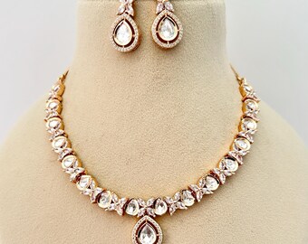 Rose Gold Tyaani Inspired Necklace set: Indian/Pakistani wedding reception Bridal Jewelry.