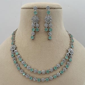 American diamonds Necklace set/CZ necklace/Cubic zirconia necklace/crystal/stones necklace/Rhinestone necklace/celebrity jewelry/light green