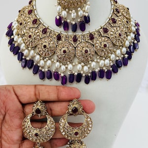 Antique Polki Kundan Necklace/Reverse Ad Necklace/necklace set/Indian/Punjabi Necklace/Pakistani Jewelry/Bridal necklace/purple