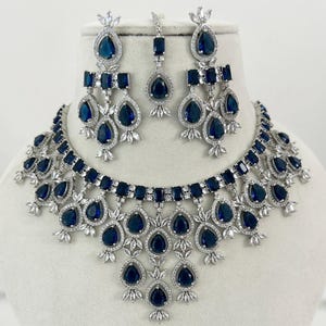 American diamonds Necklace set/CZ necklace set/Cubic zirconia necklace/rhinestone necklace/celebrity necklace/western necklace/blue/sapphire