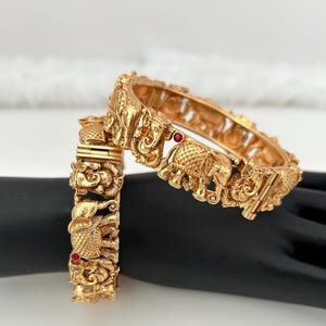 Elephant crafted Gold Plated Openable bangles/Rajwadi Bangles/Bridal bangles/Matt gold Elephant Kada/Bangle/Indian Bangles/temple bangles
