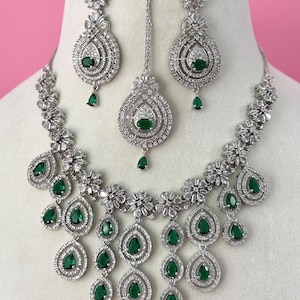 American diamond Necklace set/CZ necklace/cubic zirconia necklace set/crystal/stones necklace/Pakistani AD Set/rhinestone necklace/emerald