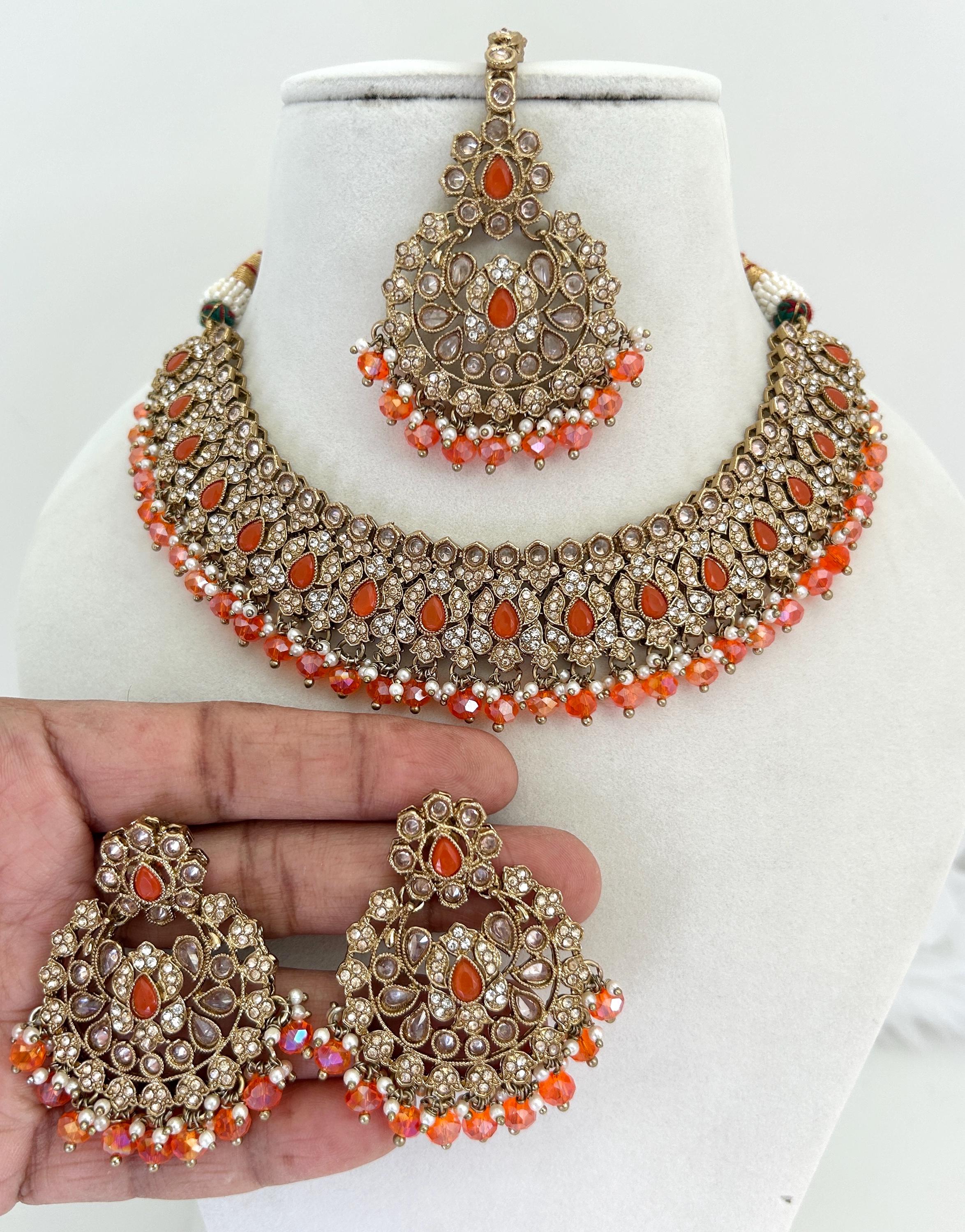 Antique/dull Gold Indian/pakistani Weddings Necklace Earrings and