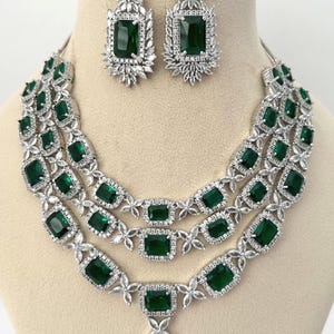 Gorgeous American diamond Necklace/ CZ necklace/ Cubic zirconia necklace/ 3 layered necklace/ rhinestone necklace/ charm necklace/ emerald