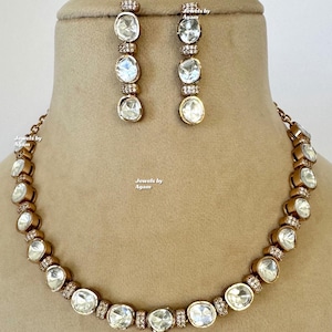 Gorgeous Monzonite necklace/kundan polki necklace/kundan necklace/bridal jewelry/indian jewelry/Celebrity Inspired kundan necklace/golden