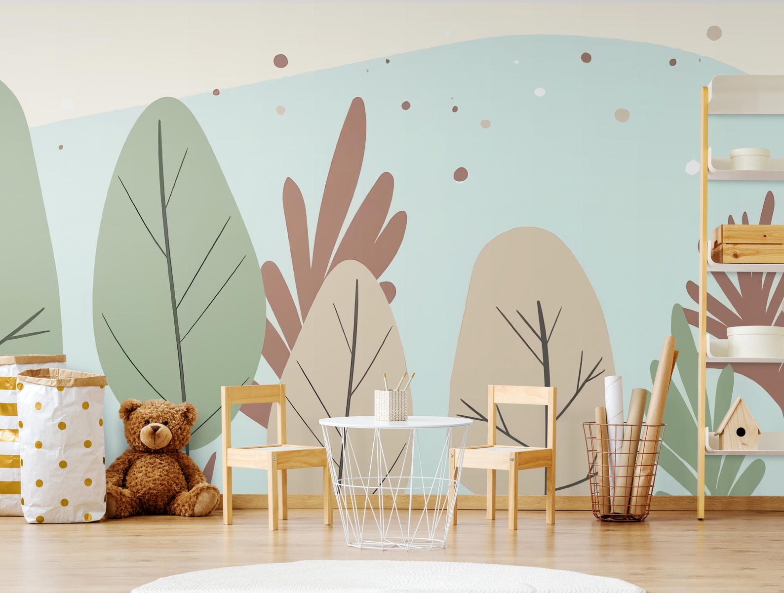 Green Big Leaf Kidsroom Wallpaper Nursery Wall Mural Abstract Playroom ...