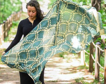 Botanical Cotton Silk Scarf Hand Block Print Green Wrap Shawl Women Sarong – Bahaar