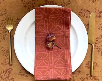 Rustic Dinner Napkin, Organic Cotton Table Linens, Terracotta Dining Cloth, Housewarming Gift - Stars SAMPLE