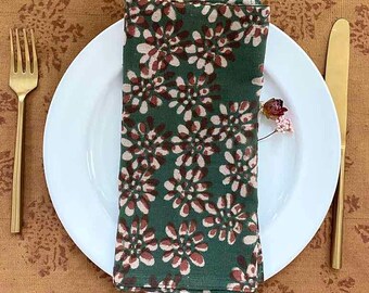 Green Floral Dinner Napkin Organic Cotton Block Print Table Linen Dining Decor – Amar SAMPLE