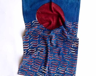 Organic cotton Tea Towel / Kitchen Towel Gift / Eco-Friendly Wash Cloth/ Indigo Plant Dye  - Red Moon Towel