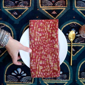 Hand Block Printed Cotton Napkins, Rustic Organic Cloth Napkin Set, Table Linen for Dining | Barkha Orange