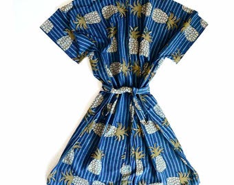 Beach Kimono Cover Up, Pineapple Print Robe, Cotton Silk Tropical Layer, Lightweight Handmade Kimono Wrap – Hawa Hawaii