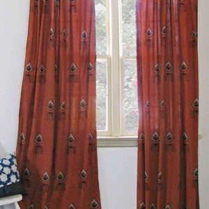 bohemian curtains coral rust window curtains window boho bedroom drapes home decor block print home living One panel NAZAR Coral image 4