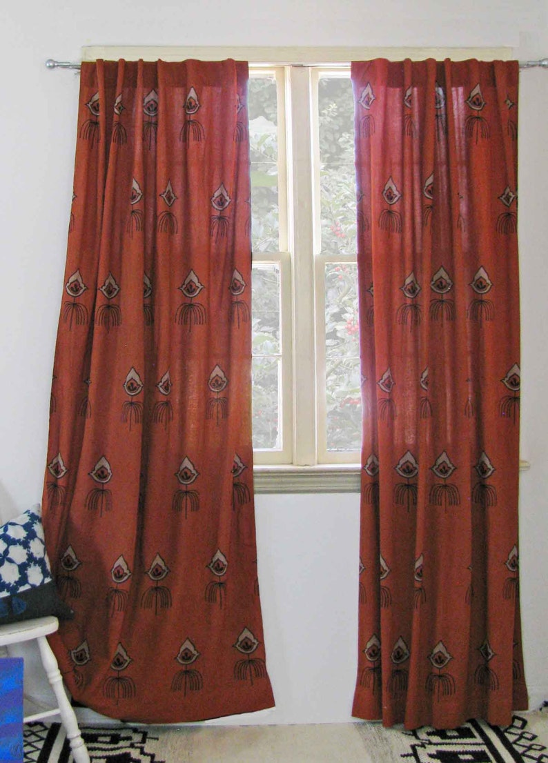 bohemian curtains coral rust window curtains window boho bedroom drapes home decor block print home living One panel NAZAR Coral image 4