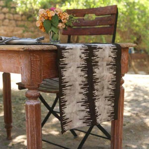 Black white Brown Block Print Shibori Print Table Runner / Organic Cotton Table Linens / Plant Natural Dyed Eco Friendly Gift - Noire runner